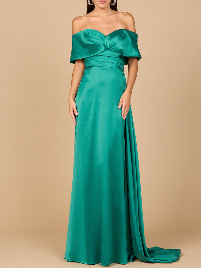 Lara Off Shoulder Satin Dress Dark Green