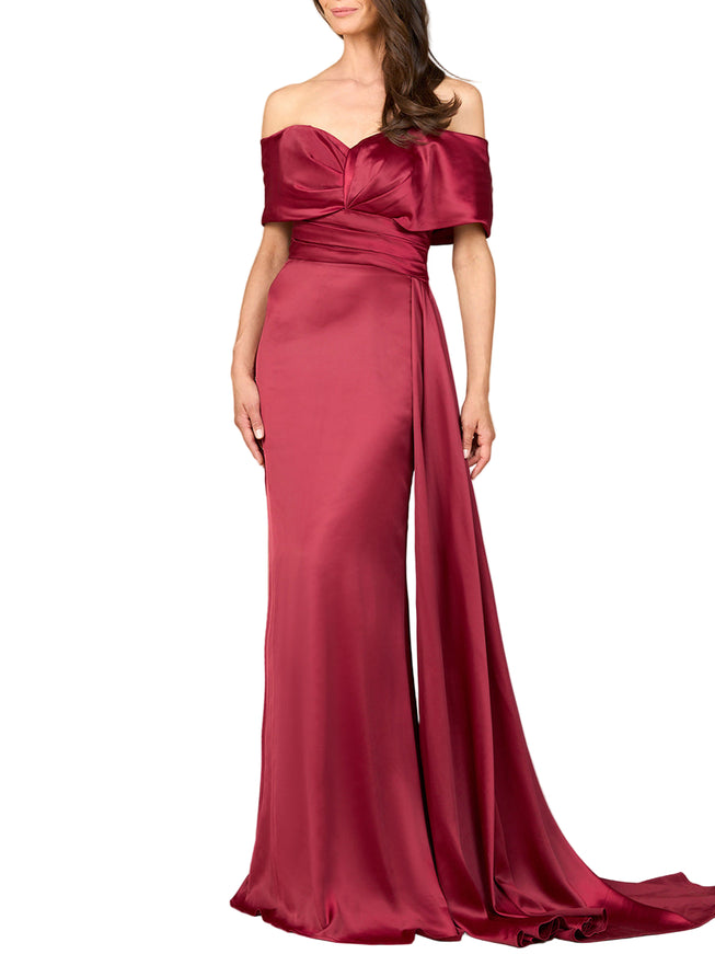 Lara Off Shoulder Satin Dress Dark Red