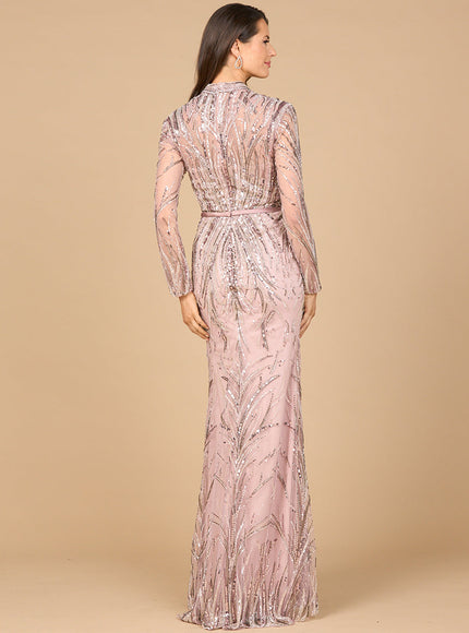 Mandarin V-Neck Gown with Long Sleeves