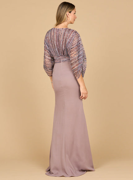 Lara 28950 Draped Skirt Gown with Cape Sleeves