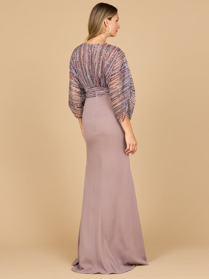 Lara 28950 Draped Skirt Gown with Cape Sleeves