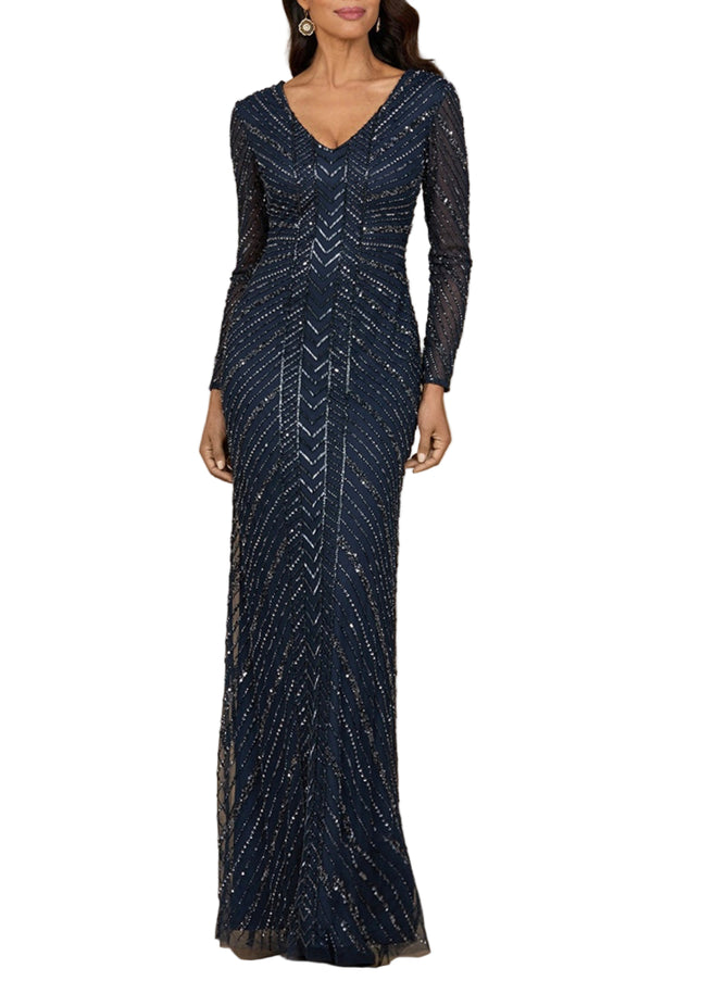 Long Sleeve Beaded Gown