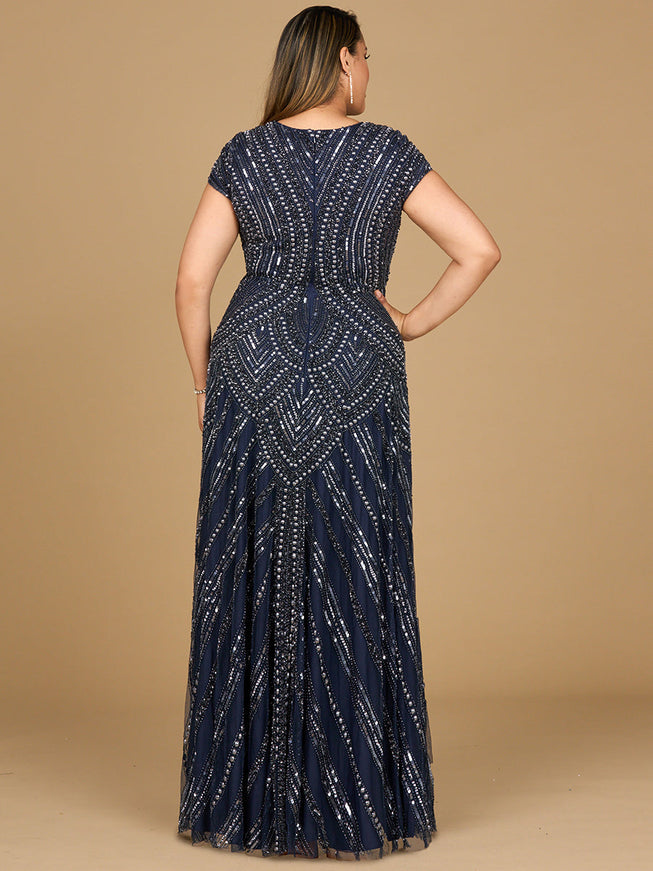 Cap Sleeve Beaded A-Line Gown