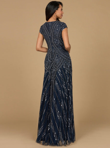 Cap Sleeve Beaded A-Line Gown