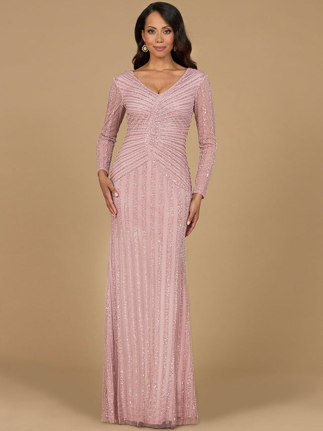 Long Sleeve Beaded Gown Cashmere