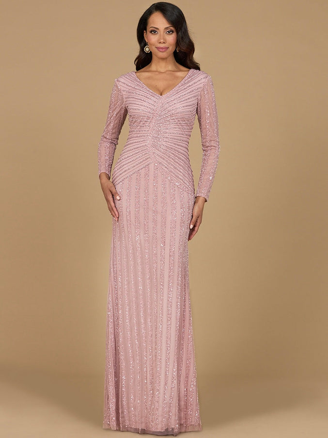 Lara New York 28953 Long Sleeve Beaded Gown Cashmere