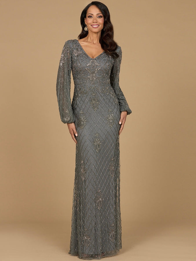 Long Sleeve Beaded Gown Lead