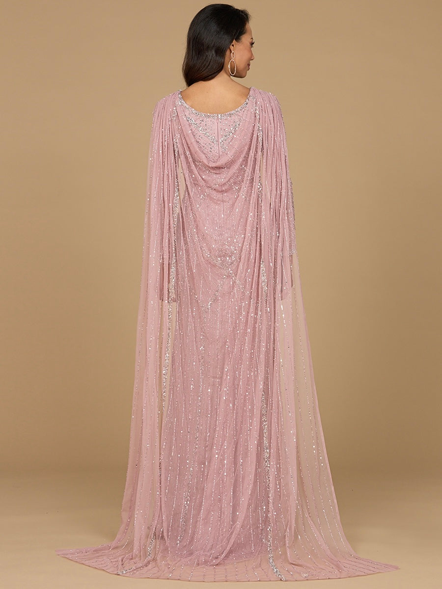 Long Sleeve Beaded Gown with Cape Ellie Belle Long Sleeve Beaded Gown with Cape Ellie Belle