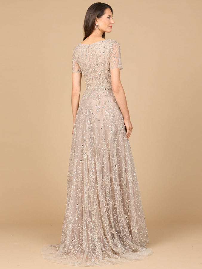 Lara New York 28958 Short Sleeve V-Neck Beaded Ballgown