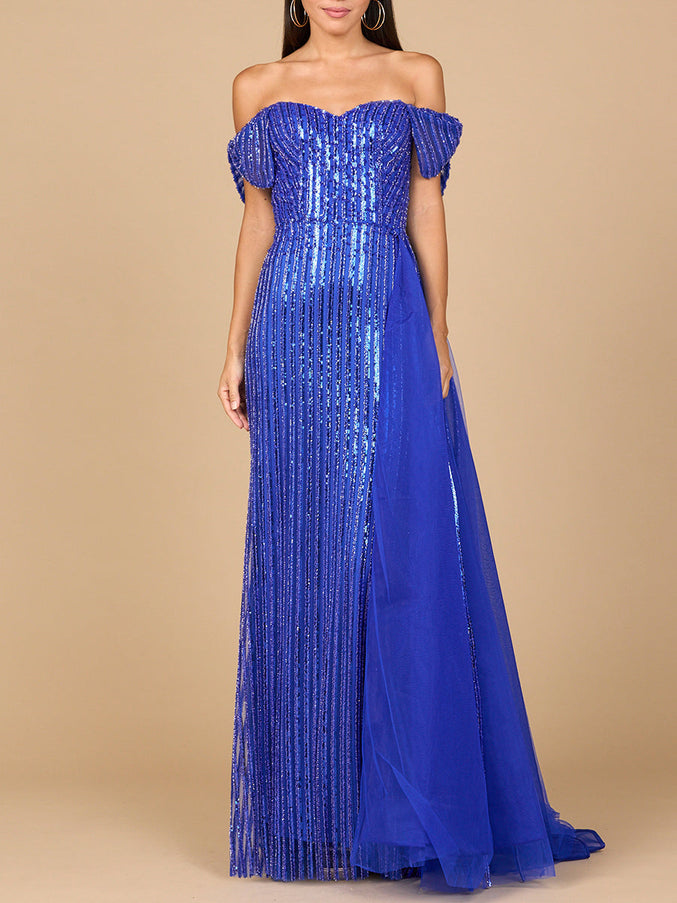 Off Shoulder Fitted Gown Royal Blue