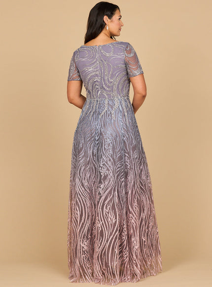 Lara 28961 - Short Sleeve V-Neck Beaded Ballgown