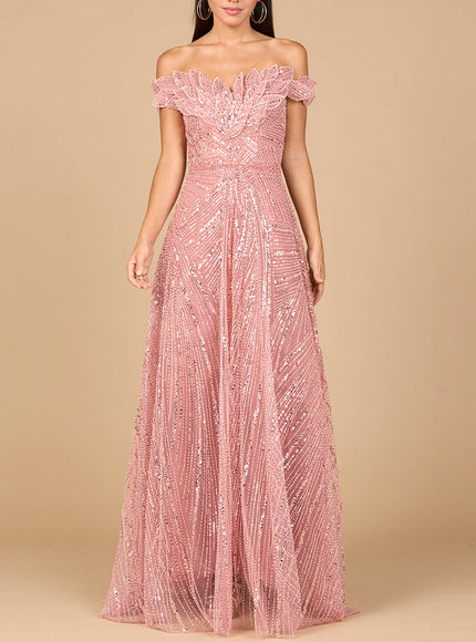 Off Shoulder Beaded Ballgown Dusty Rose