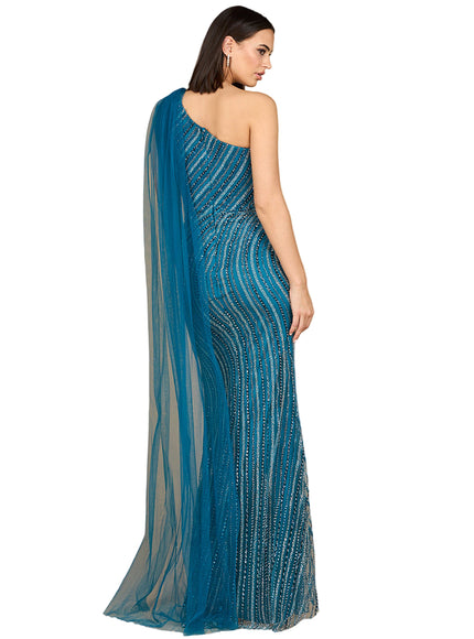 Lara One Shoulder Fitted Gown in Blue