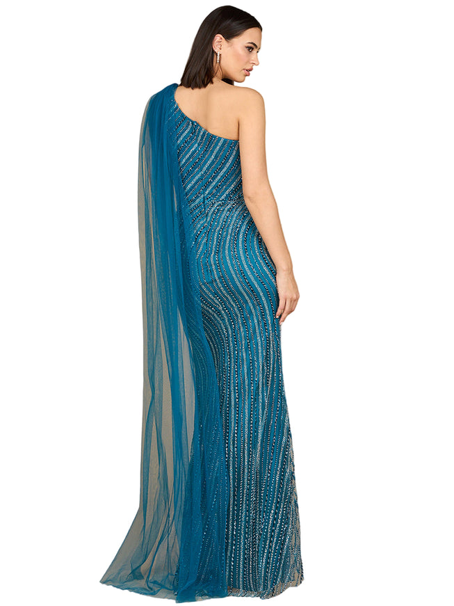Lara One Shoulder Fitted Gown in Blue