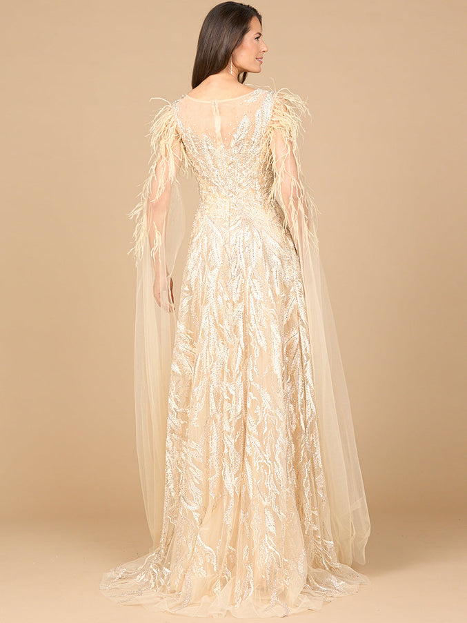Lara New York 28965 V-Neck Lace Gown with Cape Sleeves