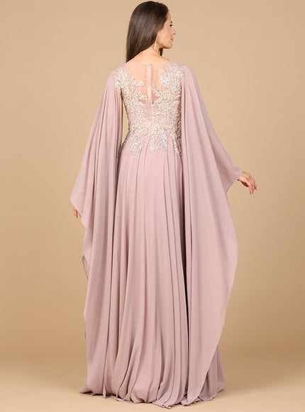 Chiffon A-Line Long Gown With Cape Sleeves