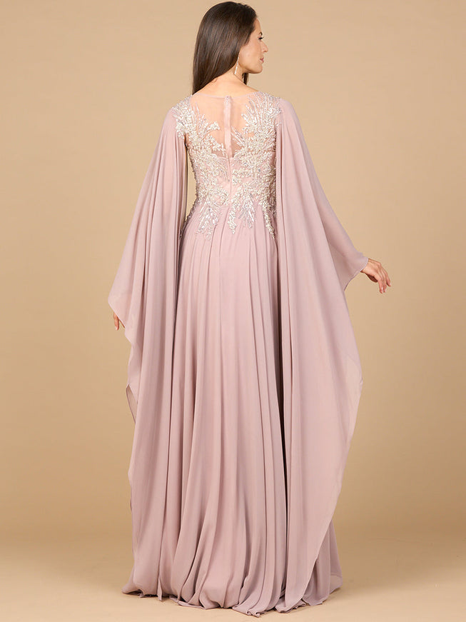 Chiffon A-Line Long Gown With Cape Sleeves