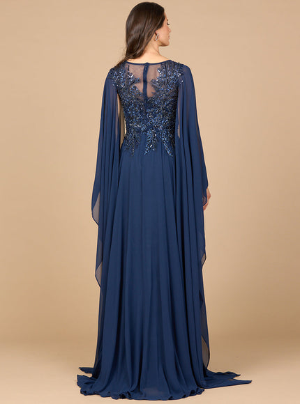 Chiffon A-Line Long Gown With Cape Sleeves