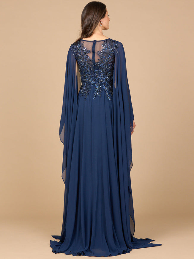 Chiffon A-Line Long Gown With Cape Sleeves