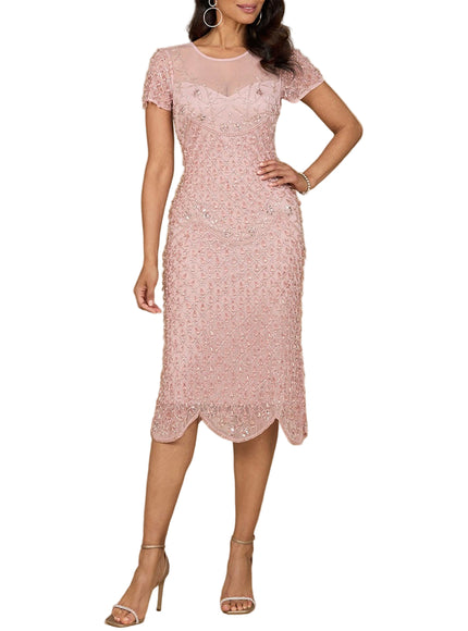 Beaded Midi Dress with Cap Sleeves Dusty Rose