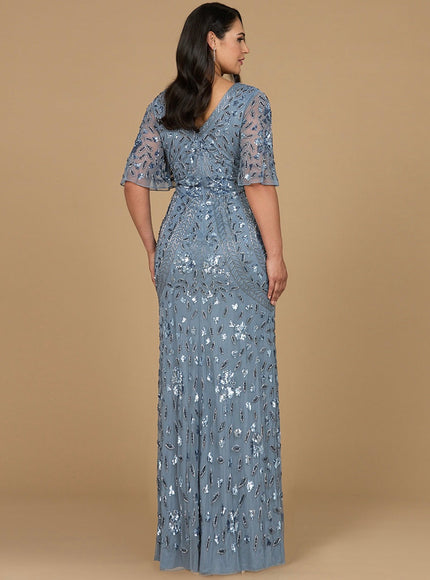 Lara V-Neck, Cape Sleeve Beaded Gown
