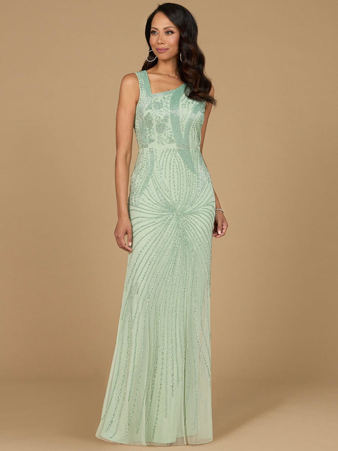 Lara New York 28976 Asymmetrical Beaded Gown Mint