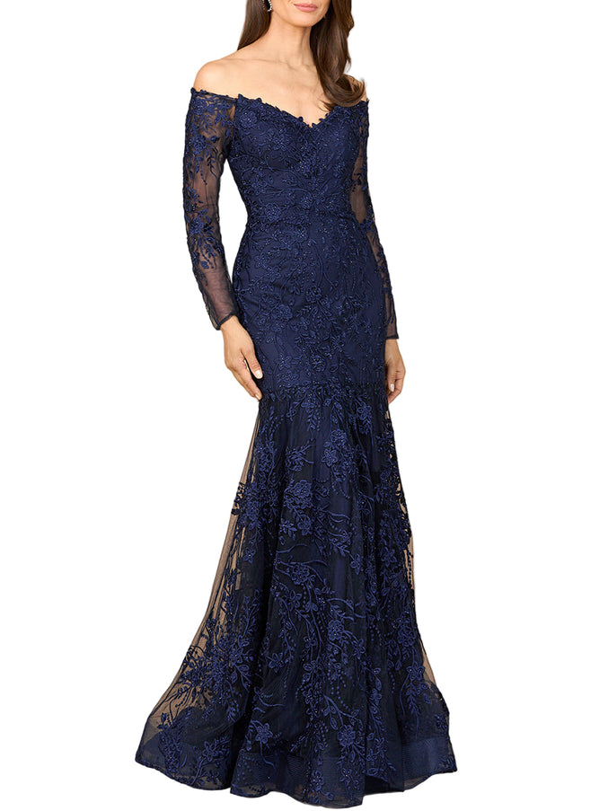 Lara Off Shoulder Long Sleeve Mermaid Gown Navy