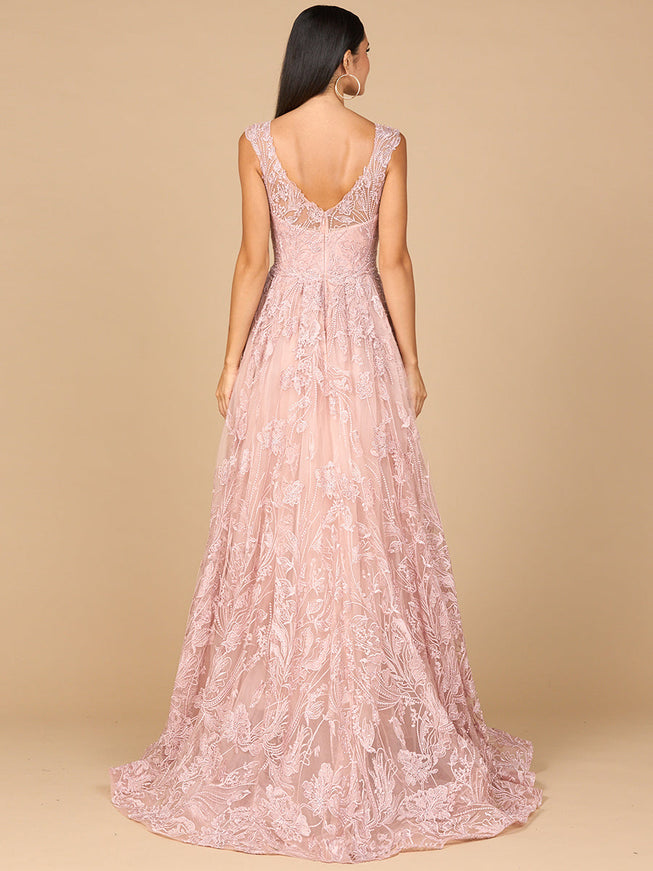Overskirt Lace Fitted V-Neck Gown