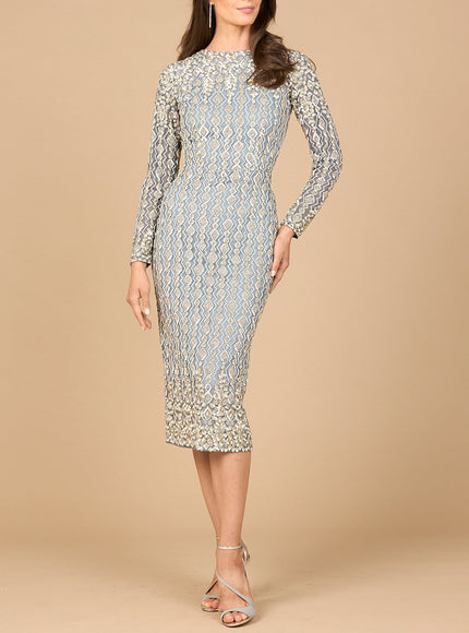 Beaded Midi Dress with Long Sleeves Grey