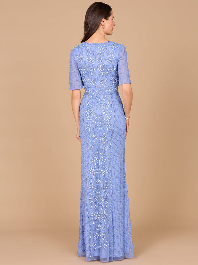 Lara V-Neck Cape Sleeve Beaded Gown