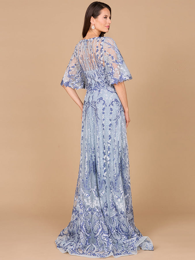 Lara New York 28984 Embroidered Cape Sleeve A-Line Gown