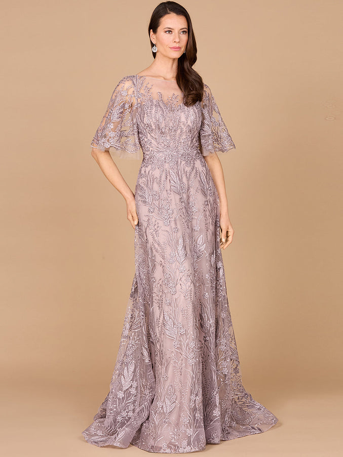 Modest, Cape Sleeve A-line Gown Dusty Lavender