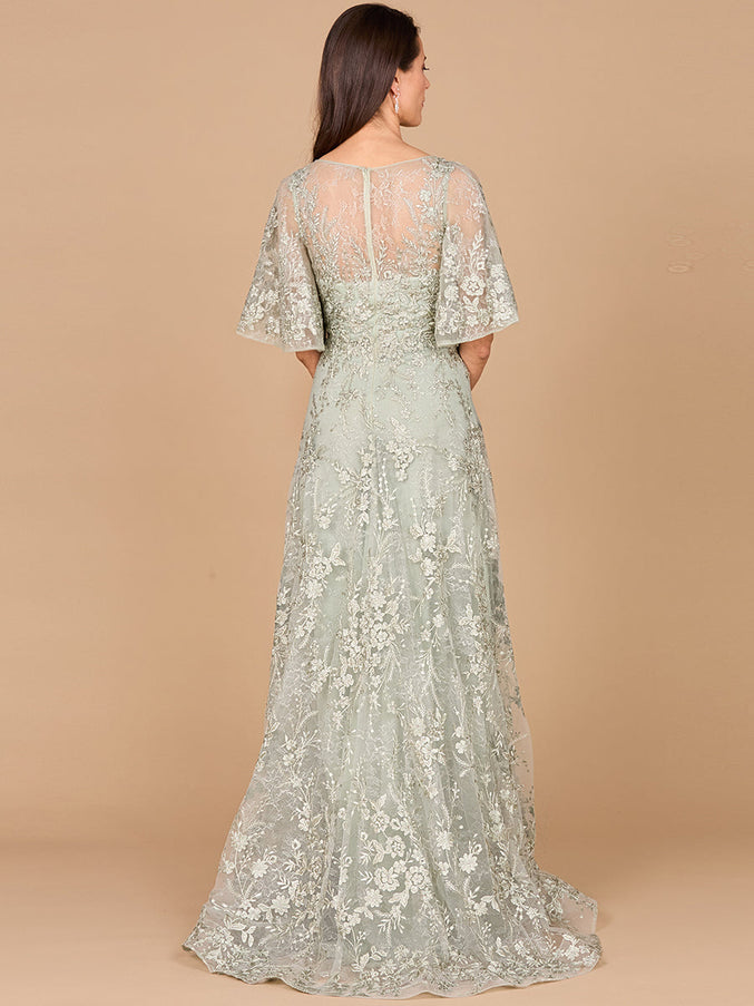 Lara V-neck, Cape Sleeve Gown