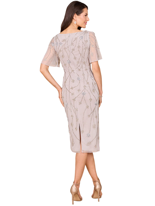 Beaded Midi Dress with Cape Sleeves