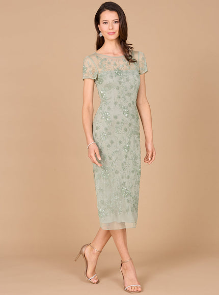 Beaded Midi Dress with Cap Sleeves Mint
