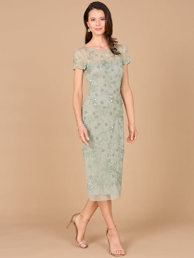 Beaded Midi Dress with Cap Sleeves Mint