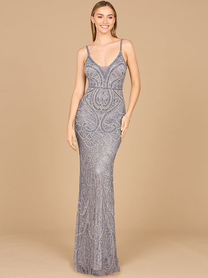 Lara New York 29006 V-Neck Fitted Gown Mid Grey