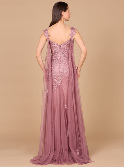 Lara Embroidered Lace Gown with Cape