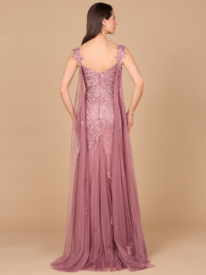 Lara New York 29018 Embroidered Lace Gown with Cape