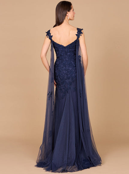 Lara Embroidered Lace Gown with Cape