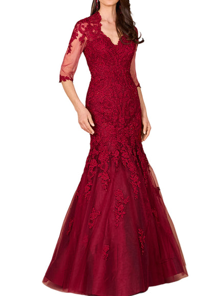 Lara Long Sleeve, Mermaid Lace Gown Dark Red