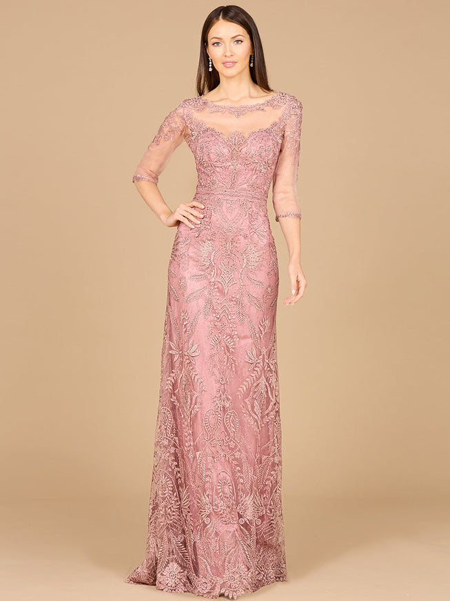 Detachable Half Sleeve Lace Sheath Gown Rose
