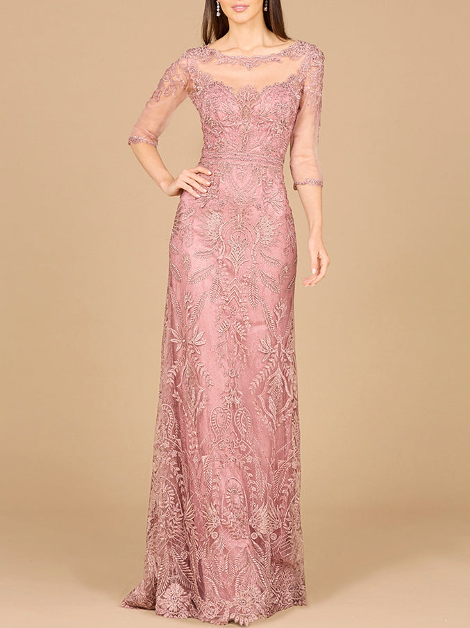 Lara New York 29020 Detachable Half Sleeve Lace Sheath Gown
