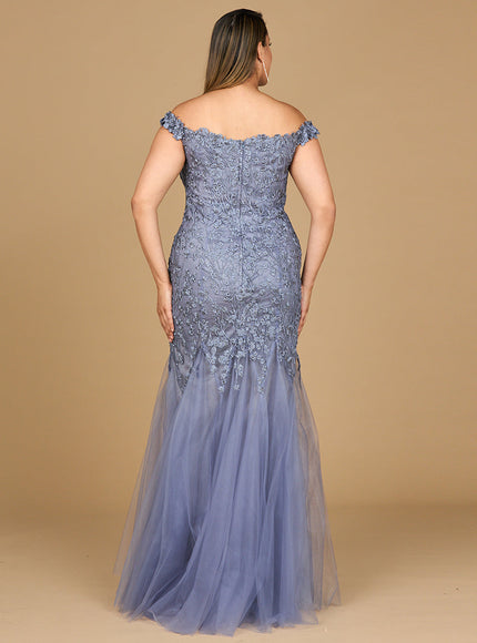 Lara Off Shoulder Mermaid Gown in Grey Blue