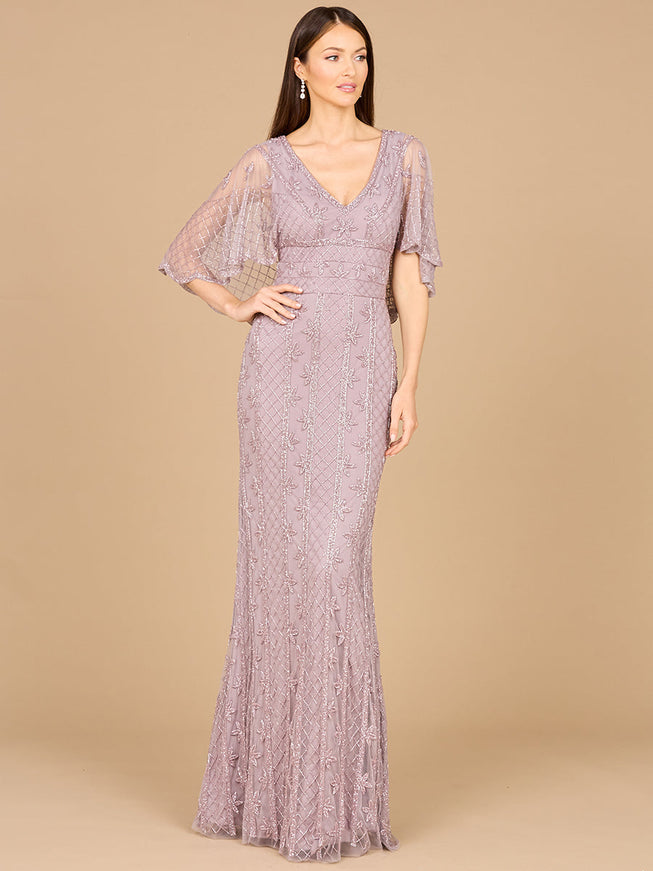 Cape Sleeve Mermaid Gown Lilac