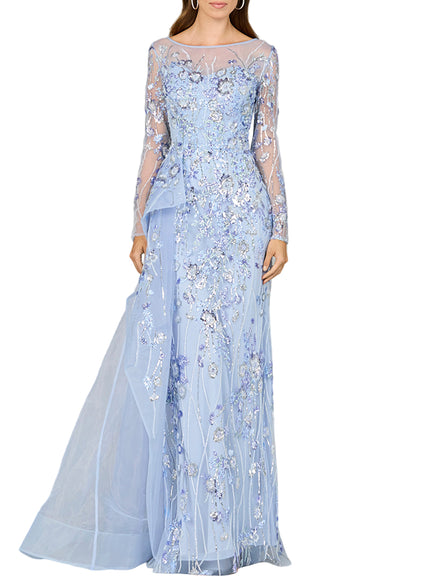 Asymmetrical Overlay Gown with Sleeves Periwinkle