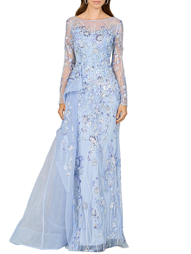 Asymmetrical Overlay Gown with Sleeves Periwinkle