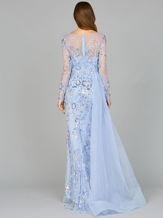 Asymmetrical Overlay Gown with Sleeves