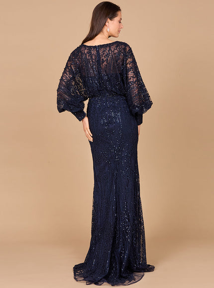 Long Bishop Sleeve Lace Gown