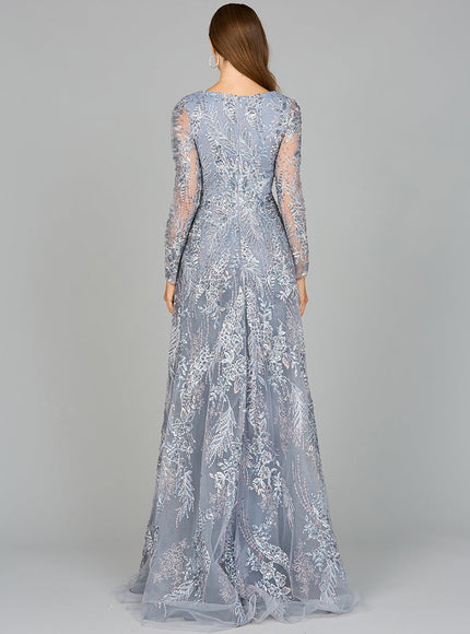 Lara Lace Long Sleeve Gown with Overskirt